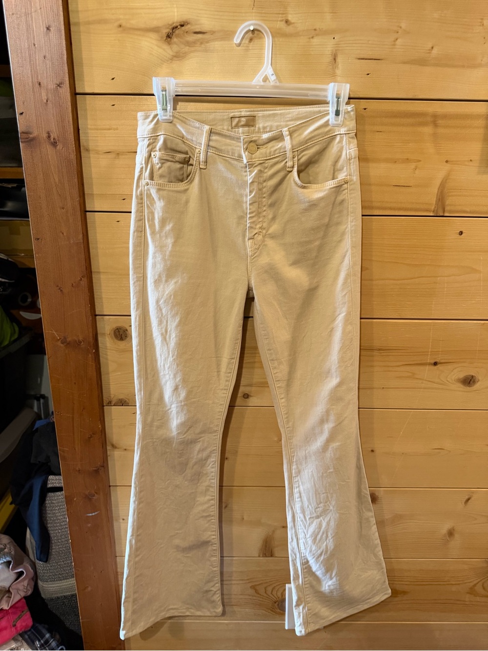 MOTHER Cream Flare Wide-Leg Jeans